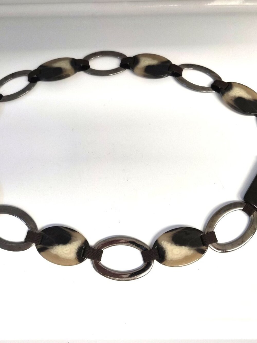 Y2K Suzi Roher Resin Link Stretch Belt Faux Tortoise Statement Adjustable Mobwif